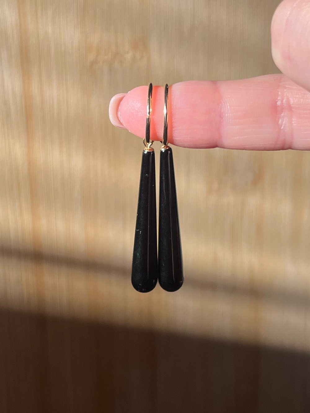 10K Yellow Gold Sleeper Hoop Earrings with Removable Onyx Drops | 10K & 14K Gold